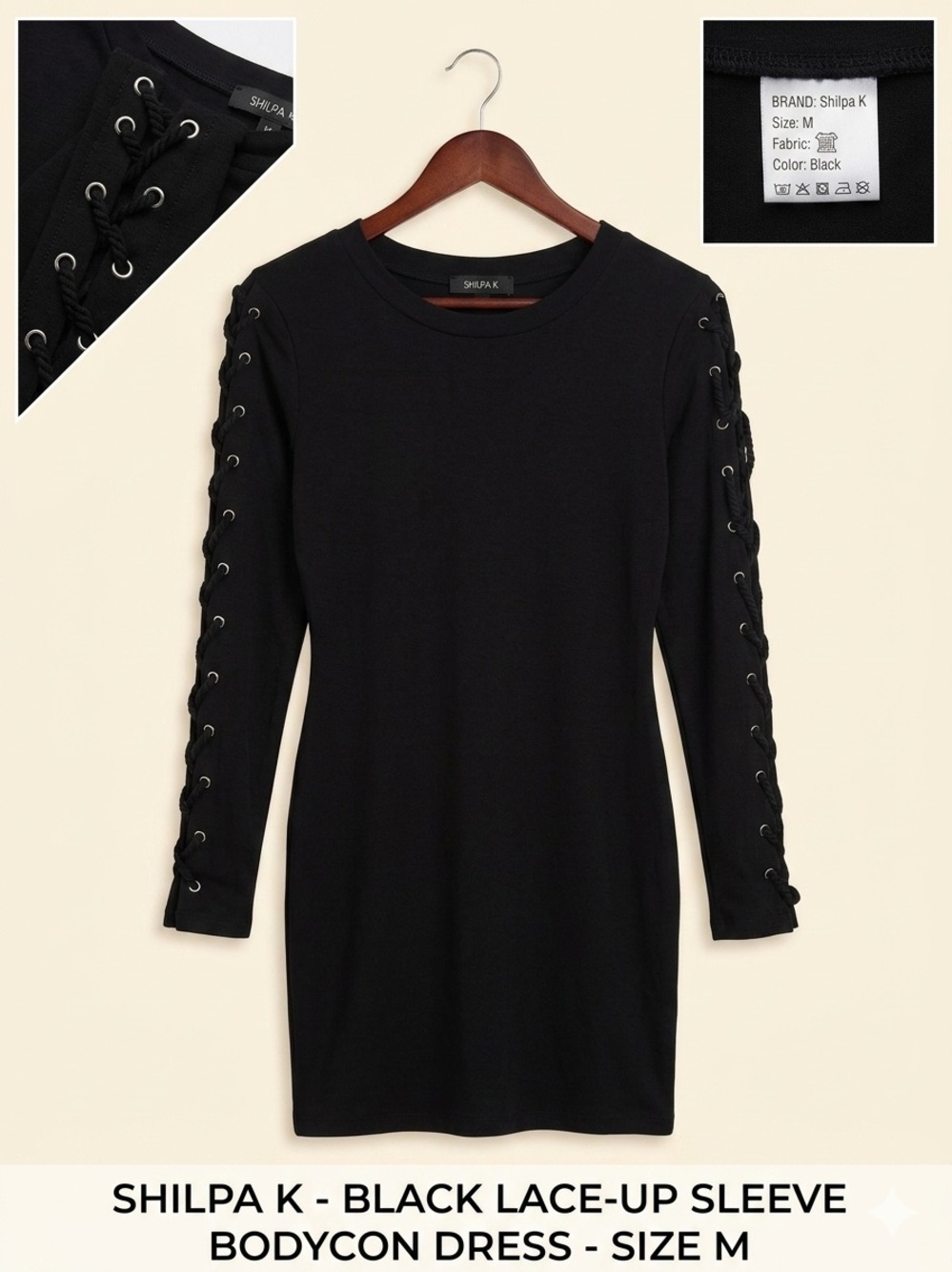 Black Lace-Up Sleeve Bodycon Dress